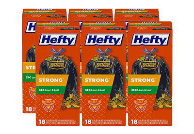 Image: Hefty Strong 39 Gallon Lawn & Leaf Scent Free Drawstring Extra Large Black Trash Bags (18 x 6 Pack)
