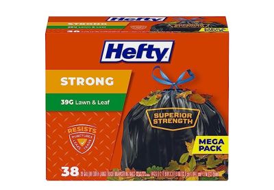 Image: Hefty Strong 39 Gallon Lawn & Leaf Scent Free Drawstring Extra Large Black Trash Bags (38 Count)