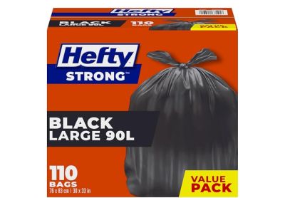 Image: Hefty Strong 90L Scent Free Large Black EasyFlaps Trash Bags (110 Count)