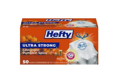 Image: Hefty Ultra Strong 13 Gallon Cinnamon Pumpkin Spice Scent Tall Kitchen Drawstring White Trash Bags (50 Count)