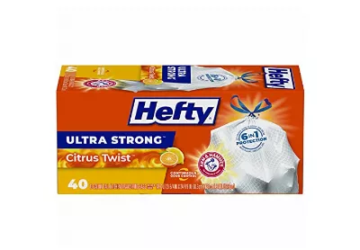 Image: Hefty Ultra Strong 13 Gallon Citrus-Scented Tall Kitchen White Drawstring Trash Bags 40-count