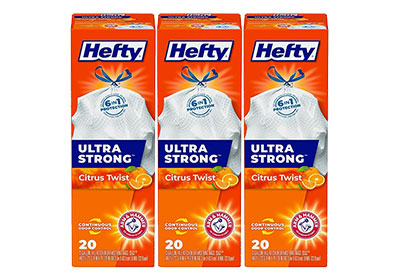 Image: Hefty Ultra Strong 13 Gallon Citrus Twist Scent Tall Kitchen Drawstring Trash Bags (20 x 3 Pack)