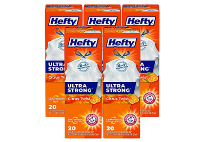 Image: Hefty Ultra Strong 13 Gallon Citrus Twist Scent Tall Kitchen Drawstring Trash Bags (20 x 5 Pack)