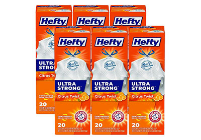 Image: Hefty Ultra Strong 13 Gallon Citrus Twist Scent Tall Kitchen Drawstring Trash Bags (20 x 6 Pack)