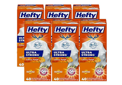 Image: Hefty Ultra Strong 13 Gallon Citrus Twist Scent Tall Kitchen Drawstring Trash Bags (40 x 6 Pack)