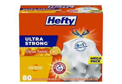 Image: Hefty Ultra Strong 13 Gallon Citrus Twist Scent Tall Kitchen Drawstring Trash Bags (80 Count)