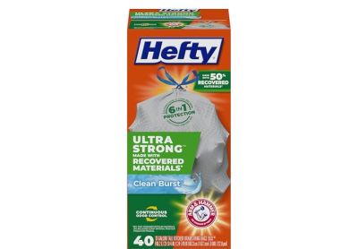 Image: Hefty Ultra Strong 13 Gallon Clean Burst Scent Tall Kitchen Drawstring Gray Trash Bags (40 Count)