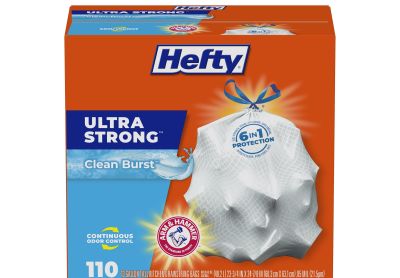 Image: Hefty Ultra Strong 13 Gallon Clean Burst Scent Tall Kitchen Drawstring Trash Bags (110 Count)
