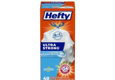 Image: Hefty Ultra Strong 13 Gallon Clean Burst Scent Tall Kitchen Drawstring Trash Bags (40 Count)