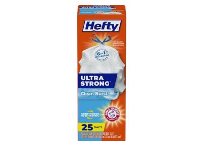 Image: Hefty Ultra Strong 13 Gallon Clean Burst Scent Tall Kitchen Drawstring White Trash Bags (25 Count)