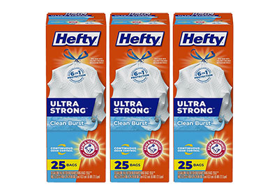 Image: Hefty Ultra Strong 13 Gallon Clean Burst Scent Tall Kitchen Drawstring White Trash Bags (25 x 3 Pack)