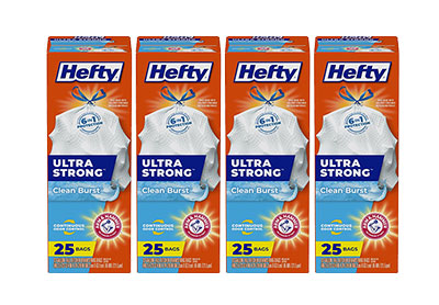 Image: Hefty Ultra Strong 13 Gallon Clean Burst Scent Tall Kitchen Drawstring White Trash Bags (25 x 4 Pack)