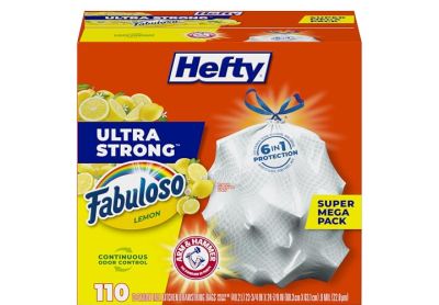 Image: Hefty Ultra Strong 13 Gallon Fabuloso Lemon Scent Tall Kitchen Drawstring White Trash Bags (110 Count)