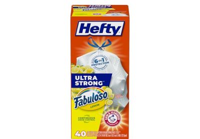 Image: Hefty Ultra Strong 13 Gallon Fabuloso Lemon Scent Tall Kitchen Drawstring White Trash Bags (40 Count)