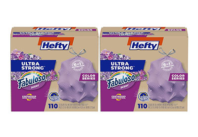 Image: Hefty Ultra Strong 13 Gallon Fabuloso Scent Tall Kitchen Drawstring Purple Trash Bags (110 x 2 Pack)