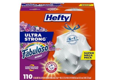 Image: Hefty Ultra Strong 13 Gallon Fabuloso Scent Tall Kitchen Drawstring White Trash Bags (110 Count)