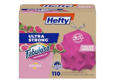 Image: Hefty Ultra Strong 13 Gallon Fabuloso Watermelon Scent Tall Kitchen Drawstring Pink Trash Bags (110 Count)