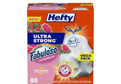 Image: Hefty Ultra Strong 13 Gallon Fabuloso Watermelon Scent Tall Kitchen Drawstring White Trash Bags (80 Count)