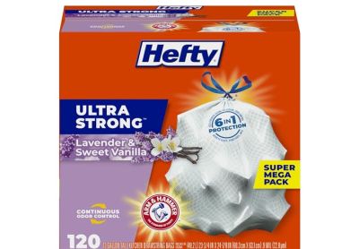 Image: Hefty Ultra Strong 13 Gallon Lavender & Sweet Vanilla Scent Tall Kitchen Drawstring White Trash Bags (120 Count)