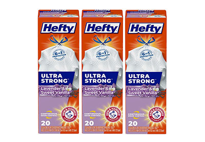Image: Hefty Ultra Strong 13 Gallon Lavender & Sweet Vanilla Scent Tall Kitchen Drawstring White Trash Bags (20 x 3 Pack)