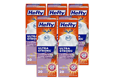 Image: Hefty Ultra Strong 13 Gallon Lavender & Sweet Vanilla Scent Tall Kitchen Drawstring White Trash Bags (20 x 5 Pack)