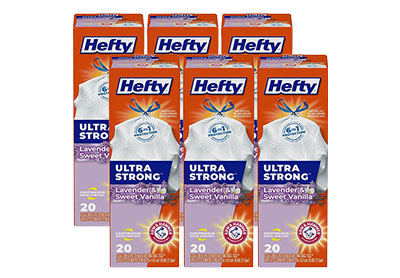 Image: Hefty Ultra Strong 13 Gallon Lavender & Sweet Vanilla Scent Tall Kitchen Drawstring White Trash Bags (20 x 6 Pack)
