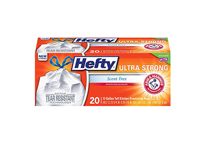 Image: Hefty Ultra Strong 13 Gallon Scent Free Tall Kitchen Drawstring White Trash Bags (20 Count)