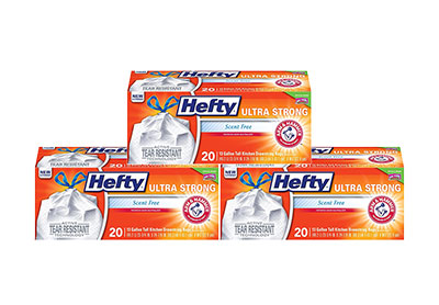 Image: Hefty Ultra Strong 13 Gallon Scent Free Tall Kitchen Drawstring White Trash Bags (20 x 3 Pack)