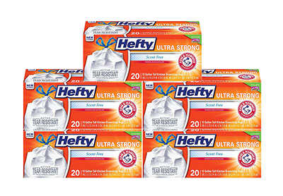 Image: Hefty Ultra Strong 13 Gallon Scent Free Tall Kitchen Drawstring White Trash Bags (20 x 5 Pack)