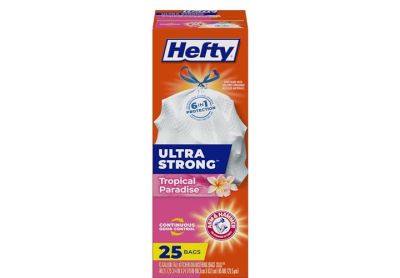 Image: Hefty Ultra Strong 13 Gallon Tropical Paradise Scent Tall Kitchen Drawstring White Trash Bags (25 Count) (by ‎)