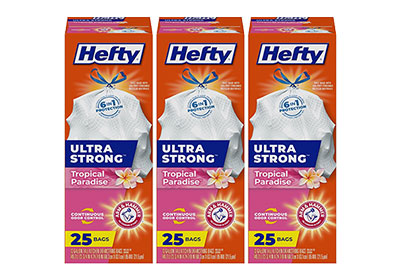 Image: Hefty Ultra Strong 13 Gallon Tropical Paradise Scent Tall Kitchen Drawstring White Trash Bags (25 x 3 Pack)