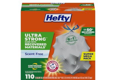 Image: Hefty Ultra Strong 13 Gallon Unscented Tall Kitchen Drawstring Gray Trash Bags (110 Count)