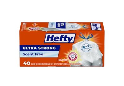 Image: Hefty Ultra Strong 13 Gallon Unscented Tall Kitchen Drawstring White Trash Bags (40 Count)
