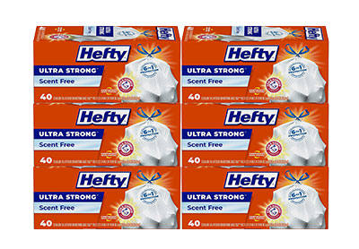Image: Hefty Ultra Strong 13 Gallon Unscented Tall Kitchen Drawstring White Trash Bags (40 x 6 Pack)
