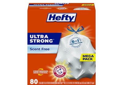 Image: Hefty Ultra Strong 13 Gallon Unscented Tall Kitchen Drawstring White Trash Bags (80 Count)