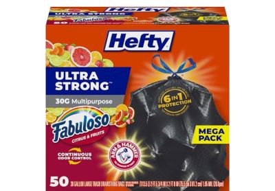 Image: Hefty Ultra Strong 30 Gallon Fabuloso Citrus & Fruits Scent Drawstring Large Black Trash Bags (50 Count)