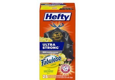 Image: Hefty Ultra Strong 30 Gallon Fabuloso Lemon Scent Drawstring Large Black Trash Bags (25 Count)