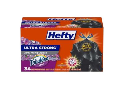 Image: Hefty Ultra Strong 30 Gallon Fabuloso Scent Drawstring Large Black Trash Bags (34 Count)