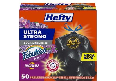 Image: Hefty Ultra Strong 30 Gallon Fabuloso Scent Drawstring Large Black Trash Bags (50 Count)