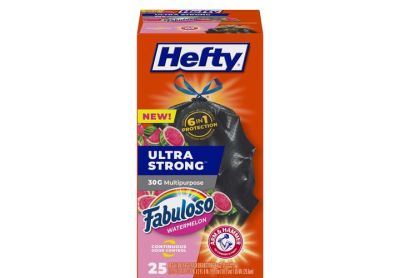 Image: Hefty Ultra Strong 30 Gallon Fabuloso Watermelon Scent Drawstring Large Black Trash Bags (25 Count)