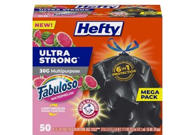 Image: Hefty Ultra Strong 30 Gallon Fabuloso Watermelon Scent Drawstring Large Black Trash Bags (50 Count)