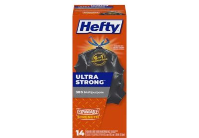 Image: Hefty Ultra Strong 30 Gallon Scent Free Drawstring Large Black Trash Bags (14 Count)