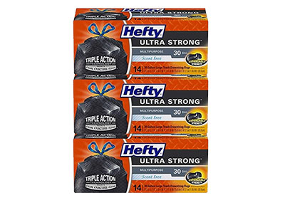 Image: Hefty Ultra Strong 30 Gallon Scent Free Drawstring Large Black Trash Bags (14 x 3 Pack)