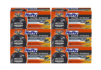 Image: Hefty Ultra Strong 30 Gallon Scent Free Drawstring Large Black Trash Bags (14 x 6 Pack)