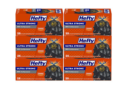 Image: Hefty Ultra Strong 30 Gallon Scent Free Drawstring Large Black Trash Bags (25 x 6 Pack)