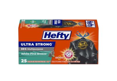 Image: Hefty Ultra Strong 30 Gallon White Pine Breeze Scent Drawstring Large Black Trash Bags (25 Count)
