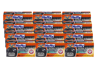 Image: Hefty Ultra Strong 30 Gallon White Pine Breeze Scent Drawstring Large Black Trash Bags (25 x 12 Pack)