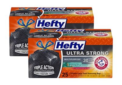 Image: Hefty Ultra Strong 30 Gallon White Pine Breeze Scent Drawstring Large Black Trash Bags (25 x 2 Pack)