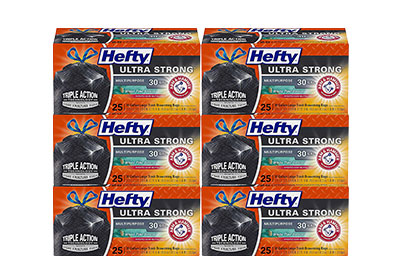 Image: Hefty Ultra Strong 30 Gallon White Pine Breeze Scent Drawstring Large Black Trash Bags (25 x 6 Pack)