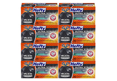 Image: Hefty Ultra Strong 30 Gallon White Pine Breeze Scent Drawstring Large Black Trash Bags (25 x 8 Pack)
